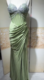 Ndyad Sage Green Sweetheart Mermaid Satin Prom Dresses Formal Evening Gowns with Rhinestones HZ1024