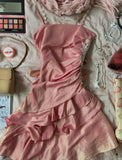Ndyad Vintage Outfits for Party Y2K Spaghetti Straps Sheath Chiffon Satin Short Prom Dresses HZ1024