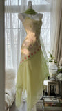 Ndyad Green Spaghetti Straps Vintage Party Dress Sheath Chiffon Beaded Short Prom Dresses HZ1024