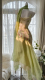 Ndyad Green Spaghetti Straps Vintage Party Dress Sheath Chiffon Beaded Short Prom Dresses HZ1024