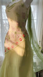 Ndyad Green Spaghetti Straps Vintage Party Dress Sheath Chiffon Beaded Short Prom Dresses HZ1024
