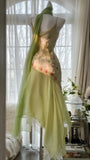 Ndyad Green Spaghetti Straps Vintage Party Dress Sheath Chiffon Beaded Short Prom Dresses HZ1024