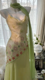 Ndyad Green Spaghetti Straps Vintage Party Dress Sheath Chiffon Beaded Short Prom Dresses HZ1024