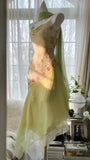 Ndyad Green Spaghetti Straps Vintage Party Dress Sheath Chiffon Beaded Short Prom Dresses HZ1024