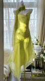 Ndyad Green Spaghetti Straps Vintage Party Dress Sheath Chiffon Beaded Short Prom Dresses HZ1024