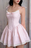 Ndyad Pink Spaghetti Strap A-Line Satin Short Prom Dresses Homecoming Dress HZ1024