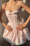 Ndyad Pink Spaghetti Strap A-Line Satin Short Prom Dresses Homecoming Dress HZ1024