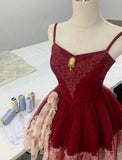 Ndyad Green Spaghetti Strap A-Line Printed Tulle Short Prom Dresses Homecoming Dress HZ1024