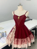 Ndyad Green Spaghetti Strap A-Line Printed Tulle Short Prom Dresses Homecoming Dress HZ1024