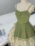 Ndyad Green Spaghetti Strap A-Line Printed Tulle Short Prom Dresses Homecoming Dress HZ1024