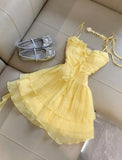 Ndyad Butter Yellow Spaghetti Straps A-Line Chiffon Short Prom Dresses Homecoming Dress HZ1024