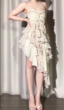 Ndyad Sweetheart Neck A-Line Party Dress Chiffon Ruffle Short Prom Dresses HZ1024