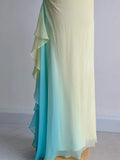 Ndyad Butter Yellow Spaghetti Strap Sheath Chiffon Prom Dresses Vintage Evening Gowns HZ1024