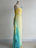 Ndyad Butter Yellow Spaghetti Strap Sheath Chiffon Prom Dresses Vintage Evening Gowns HZ1024
