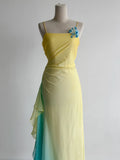 Ndyad Butter Yellow Spaghetti Strap Sheath Chiffon Prom Dresses Vintage Evening Gowns HZ1024