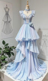 Ndyad Gradient V-neck A-Line Chiffon Long Prom Dresses Formal Evening Gowns HZ1024