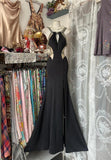 Ndyad Black Scoop Sheath Chiffon Long Prom Dresses Backless Formal Evening Gowns HZ1024