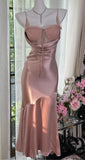 Ndyad Blush Pink Spaghetti Straps Party Dress Sheath Satin Prom Dresses HZ1024