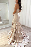 Ndyad Fuchsia Strapless Mermaid Satin Beaded Long Prom Dresses Formal Evening Dresses With Slits HZ1024