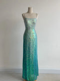 Ndyad Gradient Jade Spaghetti Strap Sheath Sequins Prom Dresses Backless Evening Gowns HZ1024