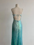Ndyad Gradient Jade Spaghetti Strap Sheath Sequins Prom Dresses Backless Evening Gowns HZ1024