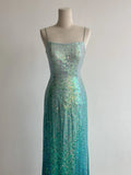 Ndyad Gradient Jade Spaghetti Strap Sheath Sequins Prom Dresses Backless Evening Gowns HZ1024