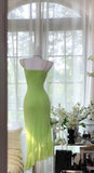 Ndyad Bud Green Spaghetti Straps Sheath Chiffon Short Prom Dresses Vintage Evening Gowns HZ1024