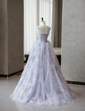 Ndyad Purple Strapless A-Line Tulle Prom Dresses Sweet 16 Evening Gowns HZ1024