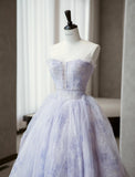 Ndyad Purple Strapless A-Line Tulle Prom Dresses Sweet 16 Evening Gowns HZ1024