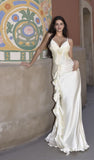 Ndyad Off-White Mermaid Party Dress Spaghetti Straps Satin Prom Dresses HZ1024