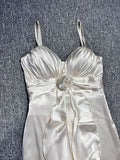 Ndyad Off-White Mermaid Party Dress Spaghetti Straps Satin Prom Dresses HZ1024