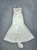 Ndyad Off-White Mermaid Party Dress Spaghetti Straps Satin Prom Dresses HZ1024