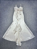 Ndyad Off-White Mermaid Party Dress Spaghetti Straps Satin Prom Dresses HZ1024