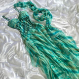Ndyad Green Spaghetti Straps Sheath Chiffon Beaded Prom Dresses HZ1024
