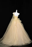 Ndyad Yellow One Shoulder A-Line Tulle Prom Dresses Formal Birthday Evening Gowns HZ1024