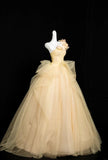 Ndyad Yellow One Shoulder A-Line Tulle Prom Dresses Formal Birthday Evening Gowns HZ1024
