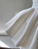 Ndyad Cream White Square Neck A-Line Satin Short Prom Dress, Homecoming Dress HZ1024