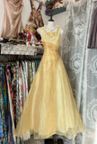 Ndyad Butter Yellow Evening Gowns Round Neck A-Line Tulle Party Dress HZ1024