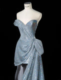 Ndyad Silver Sweetheart Neck A-Line Sequins Long Prom Dresses Formal Evening Gowns HZ1024