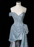 Ndyad Silver Sweetheart Neck A-Line Sequins Long Prom Dresses Formal Evening Gowns HZ1024