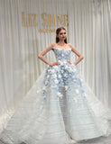 Ndyad White Tulle Strapless A-Line 3D Applique Trailing Wedding Dress HZ1024