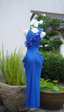Ndyad Royal Blue Party Dress Chiffon U Neck Bodycon Prom Dresses HZ1024