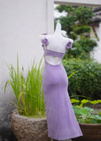 Ndyad Lilac Square Neck Applique Bodycon Short Prom Dresses Party Dress with Slits HZ1024