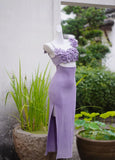 Ndyad Lilac Square Neck Applique Bodycon Short Prom Dresses Party Dress with Slits HZ1024