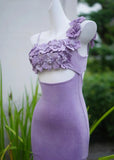 Ndyad Lilac Square Neck Applique Bodycon Short Prom Dresses Party Dress with Slits HZ1024