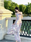 Ndyad Purple Spaghetti Straps A-Line Chiffon Prom Dresses Evening Gowns with Ruffles HZ1024