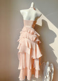 Ndyad Peach Halter Neck A-Line Chiffon Layered Prom Dresses Fashion Birthday Evening Dress Gowns HZ1024