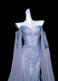 Ndyad Gray Purple Sweetheart Mermaid Satin Mask Prom Dresses Formal Evening Gowns HZ1024