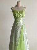Ndyad Green Square Neck A-Line Satin Sequins Prom Dresses Vintage Tulle Party Dress HZ1024