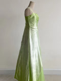 Ndyad Green Square Neck A-Line Satin Sequins Prom Dresses Vintage Tulle Party Dress HZ1024